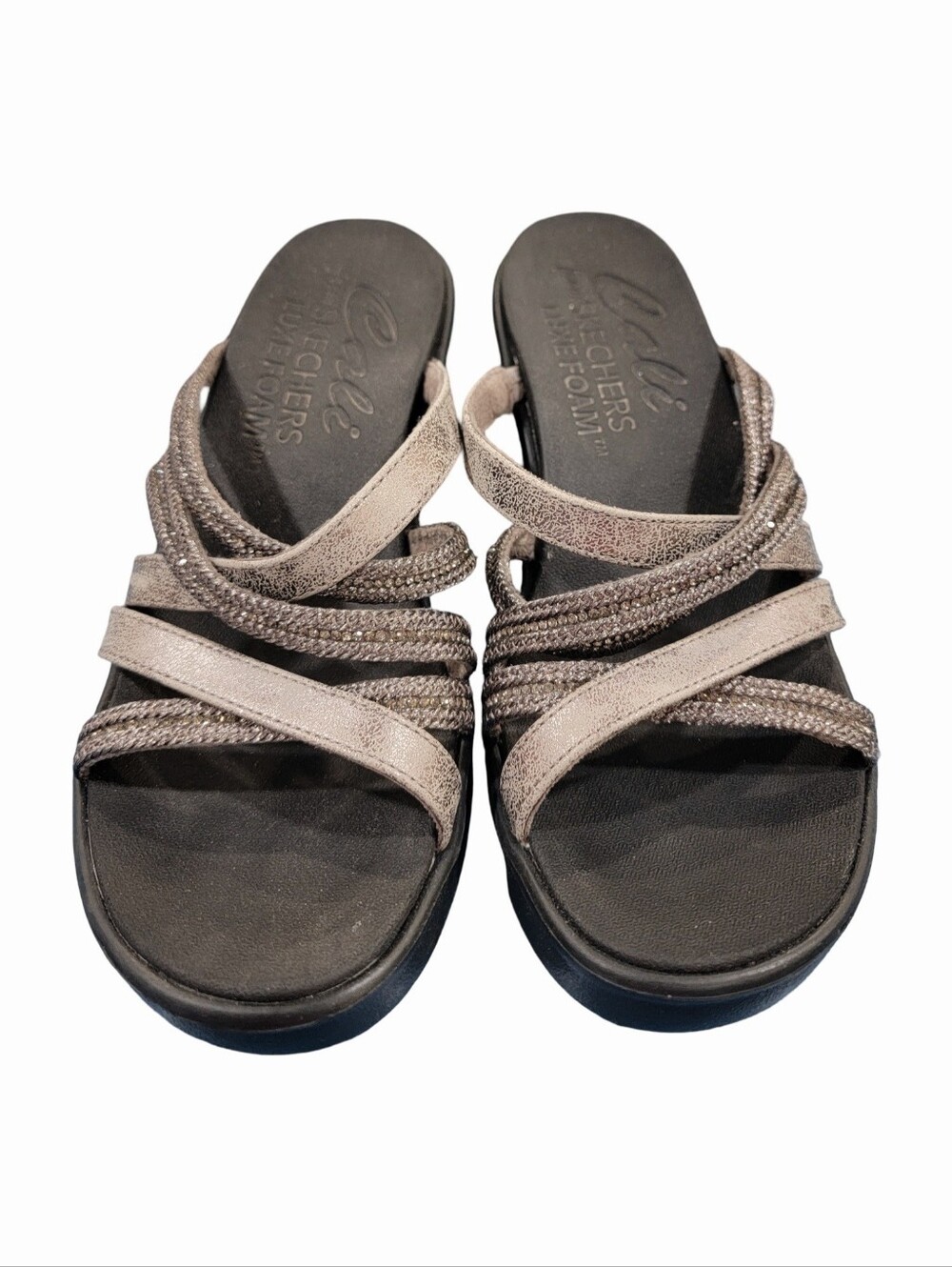 Skechers Cali Rumble On Classy Way Pewter Wedge Sandals Multi Strap Slide Womens - Picture 4 of 15